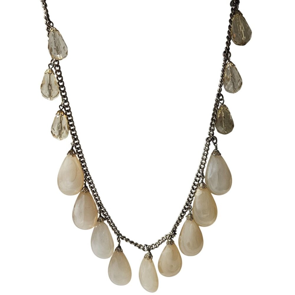 Vintage Acrylic Teardrop Charms Gold Tone Chain Necklace Faceted Bead Accents